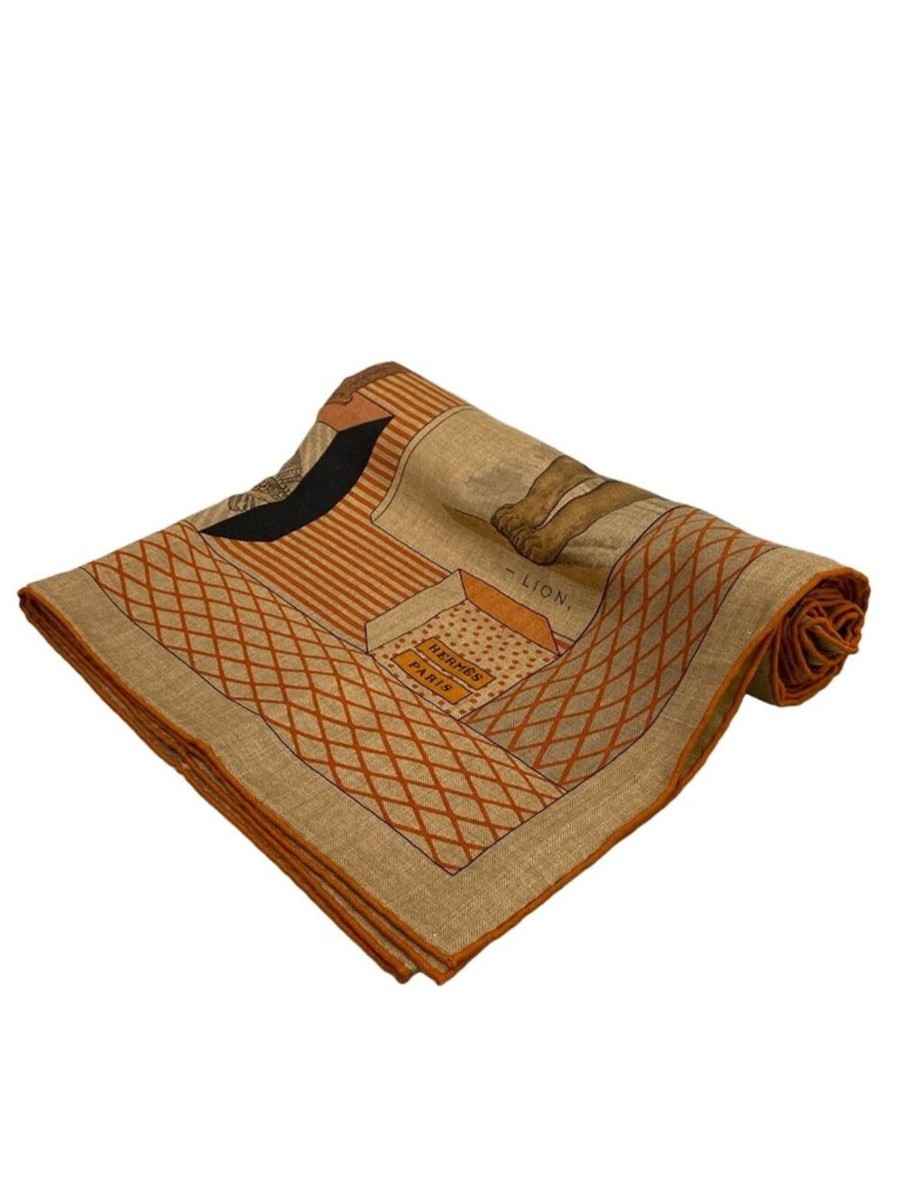Hermes Shawl Carre 140 Beige Orange Multi Grand Theater Nouveau Cashmere Silk